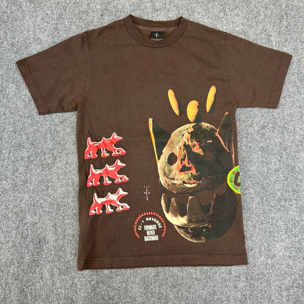 Cactus Jack Travis Scott Brown Graphic T-Shirt CJ-1 Reverse Mask Small Mens